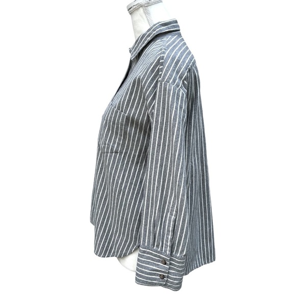 Madewell NWOT NWOT Grey and White Striped Westward Flannel Size X-Small - Picture 5 of 16
